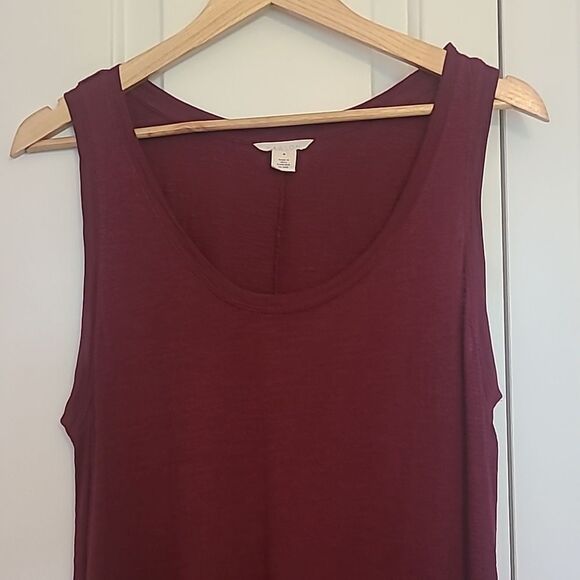 Caslon Modal Blend Scoop Neck Flared Bottom High Low Tank Burgundy Dress Size M - Picture 2 of 11